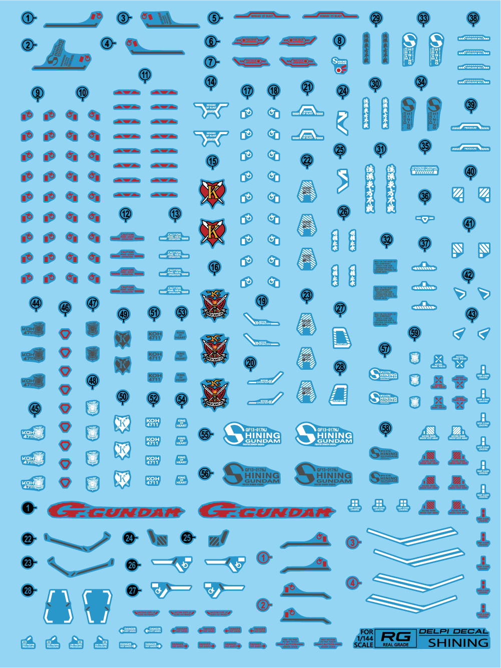 RG 1/144 Shining Gundam Delpi Decal Waterslide