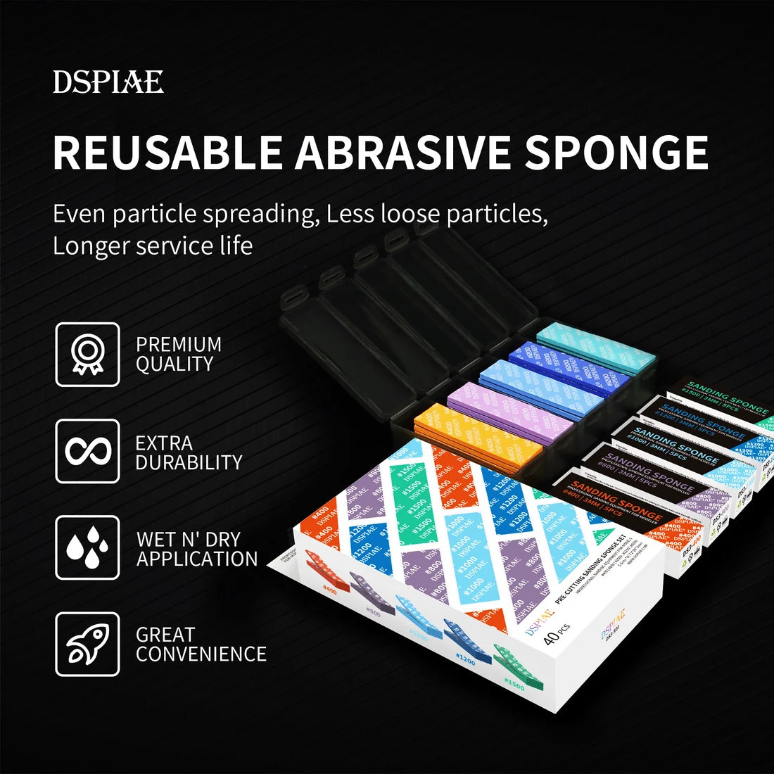 DSPIAE DS3 Reusable Abrasive Sponge Sandpaper (400–1200 Grit)